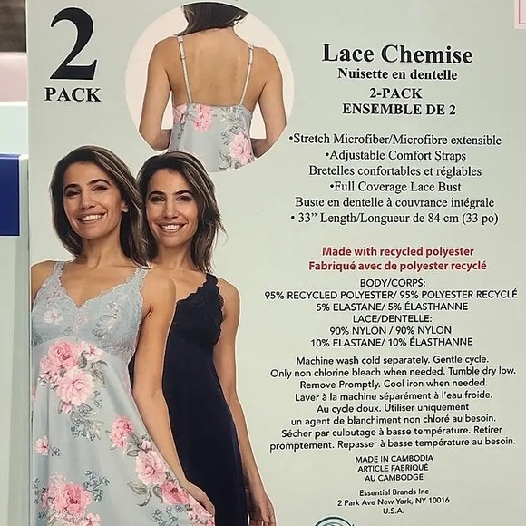 LACE CHEMISE by Flora Nikrooz 2 pack stretch microfiber M NWT pink and black - Picture 3 of 3